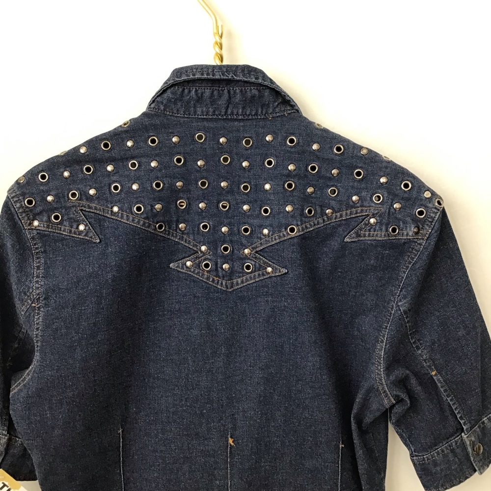 Vintage HBOY dark denim lace up collared shirt with grommets size M - Picture 5 of 6